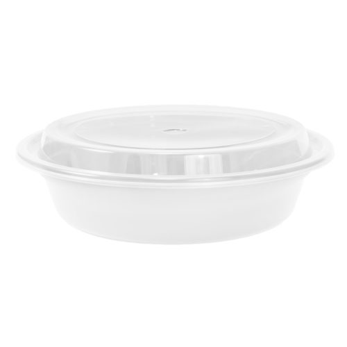 Chef Elite - Plastic Containers with Lids - 48oz - Round - White