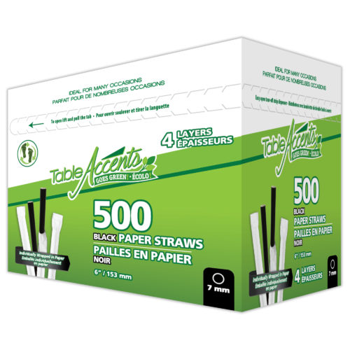 Table Accents - Wrapped Paper Straws - 6" - 7mm dia. - Black - 500Pk