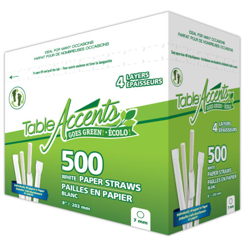 Table Accents - Wrapped Paper Straws - 8" - 7mm dia. - White - 500Pk