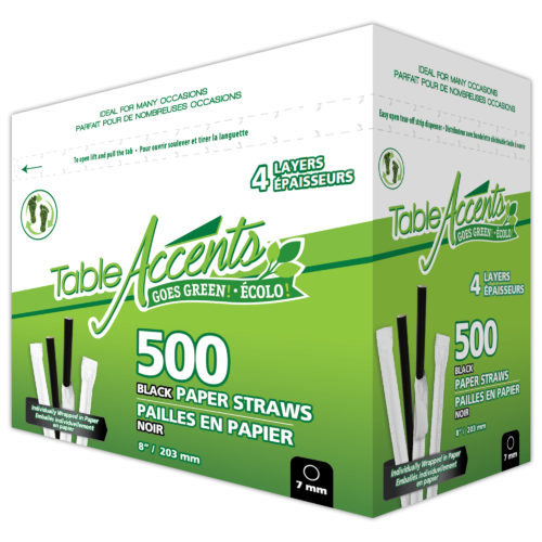 Table Accents - Wrapped Paper Straws - 8" - 7mm dia. - Black - 500Pk
