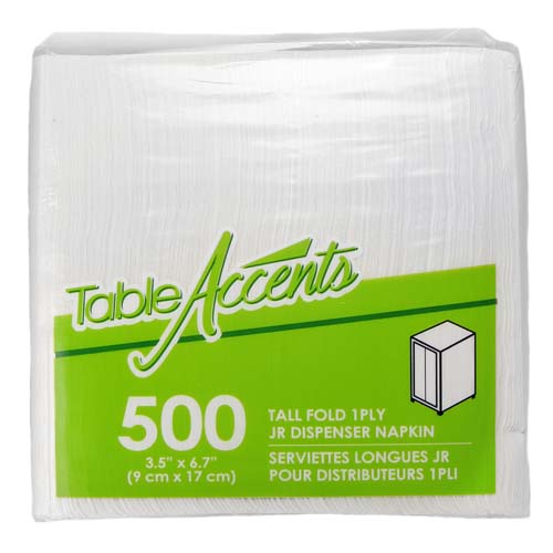 Table Accents - Tall Fold Junior Dispenser Napkins - 6" x 13.4" - 1 ply - White - 500Pk