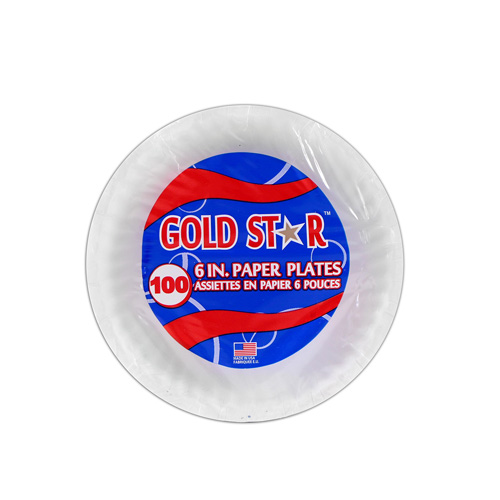 Gold Star - Assiettes en papier - 6" - Non plastifié - Blanc - 100pqt