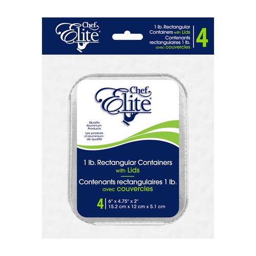Chef Elite - 1lb Rectangular Container with Lids - 6" x 4.75" x 2" - 4Pk