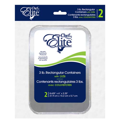 Chef Elite - 3lbs Rectangular Container with Lids - 8.625" x 6" x 2.25" - 2Pk