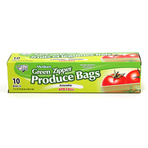 Chef Elite Green Zipper Produce Bags 7" x 8" Medium 10Pk Dorfin