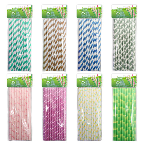 Table Accents - Eco-Friendly Paper Straws - 8" - 6mm dia. - 4 Layers - Assorted Colours - 25Pk