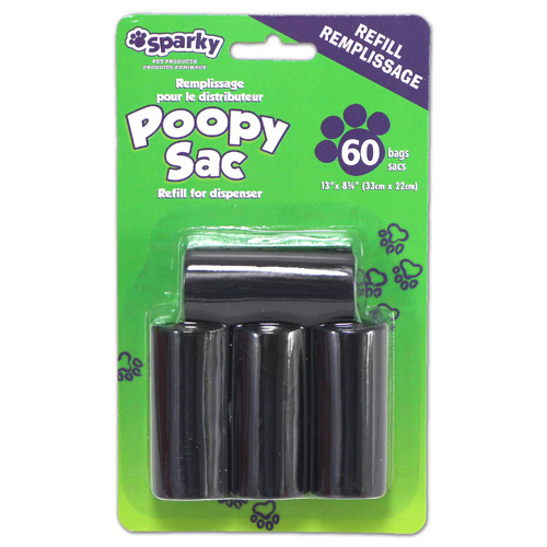 Sparky - Recharge pour distributeur Poopy Sac (4 x 15 sacs) - 13" x 8.75" - 60pqt