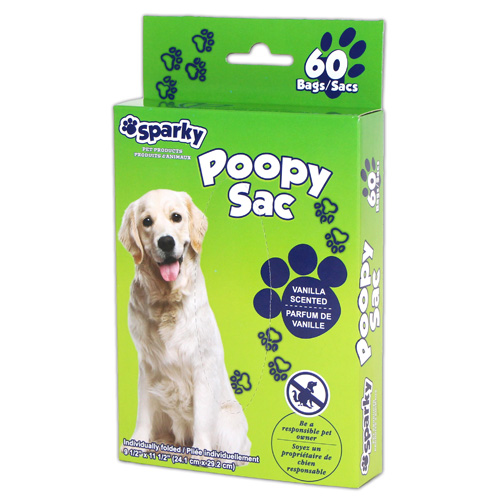 Sparky - Poopy Sac Waste Bags - 9.5" x 11.5" - Vanilla Scented - 60Pk