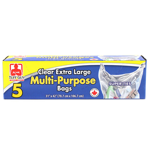 Tuff Guy - Multi-Purpose Garbage Bags - 31" x 42" - Super Ties - Clear - 5Pk