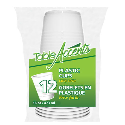 Table Accents - Plastic Cups - 16oz - Easy Grip - White - 12Pk