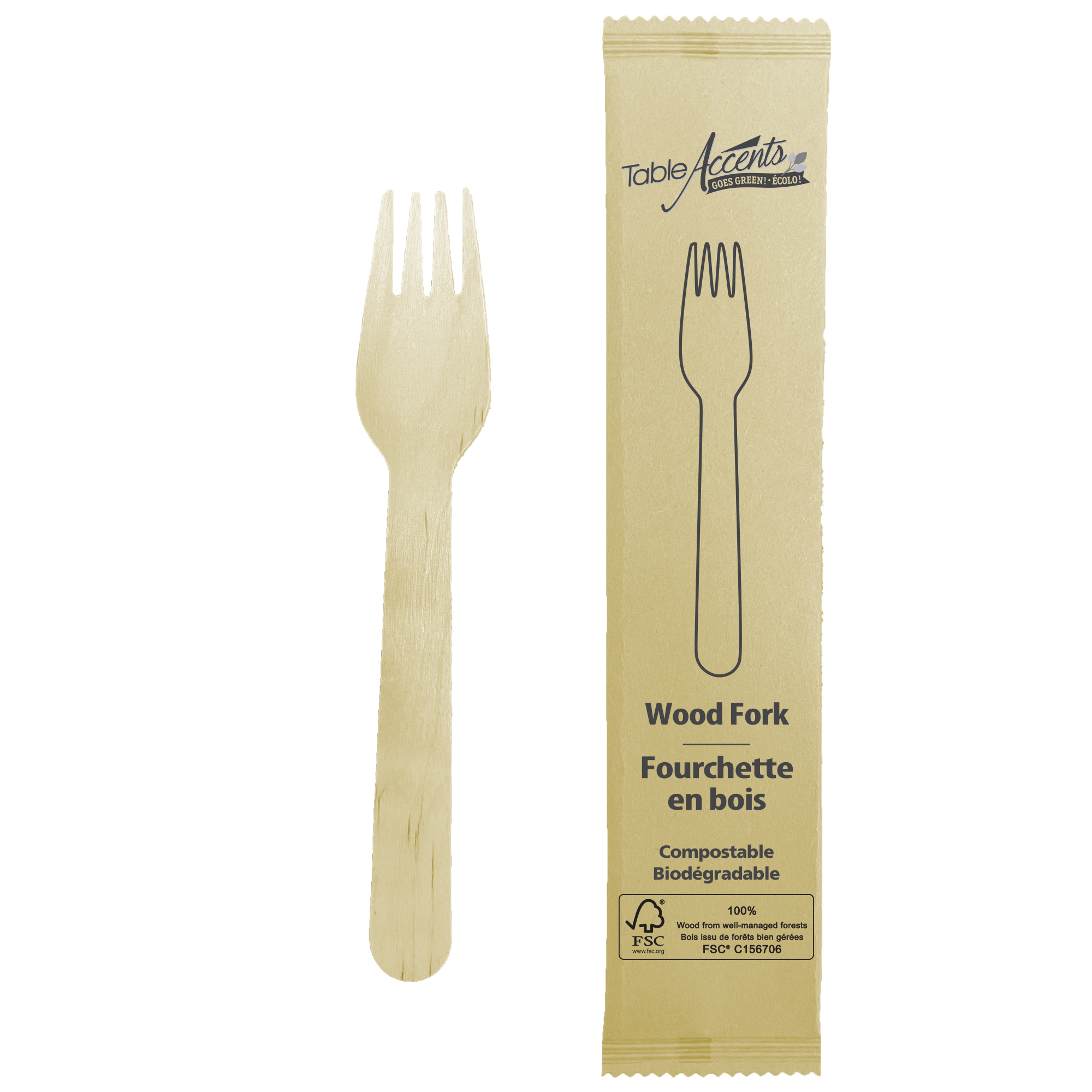 Table Accents Birch Wood Forks Individually Wrapped Dorfin
