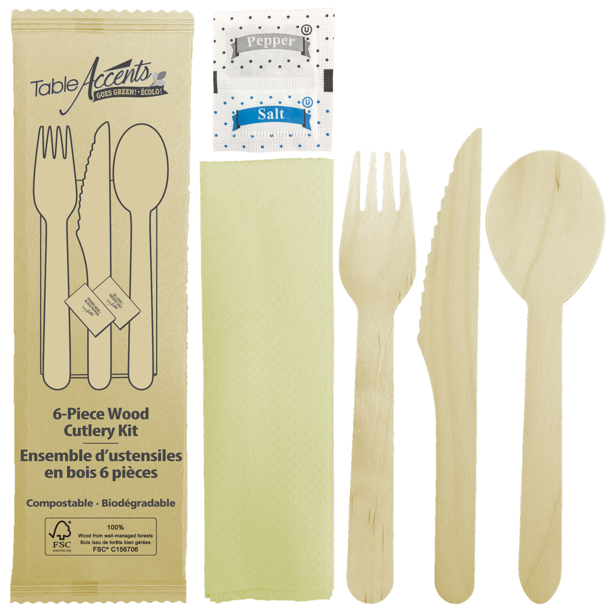 Table Accents - Birch Wood 6-Piece Food Kit - Fork