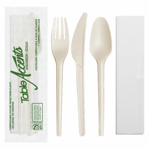 Table Accents - PLA 4-Piece Food Kit - Fork, Knife, Tea Spoon, Napkin