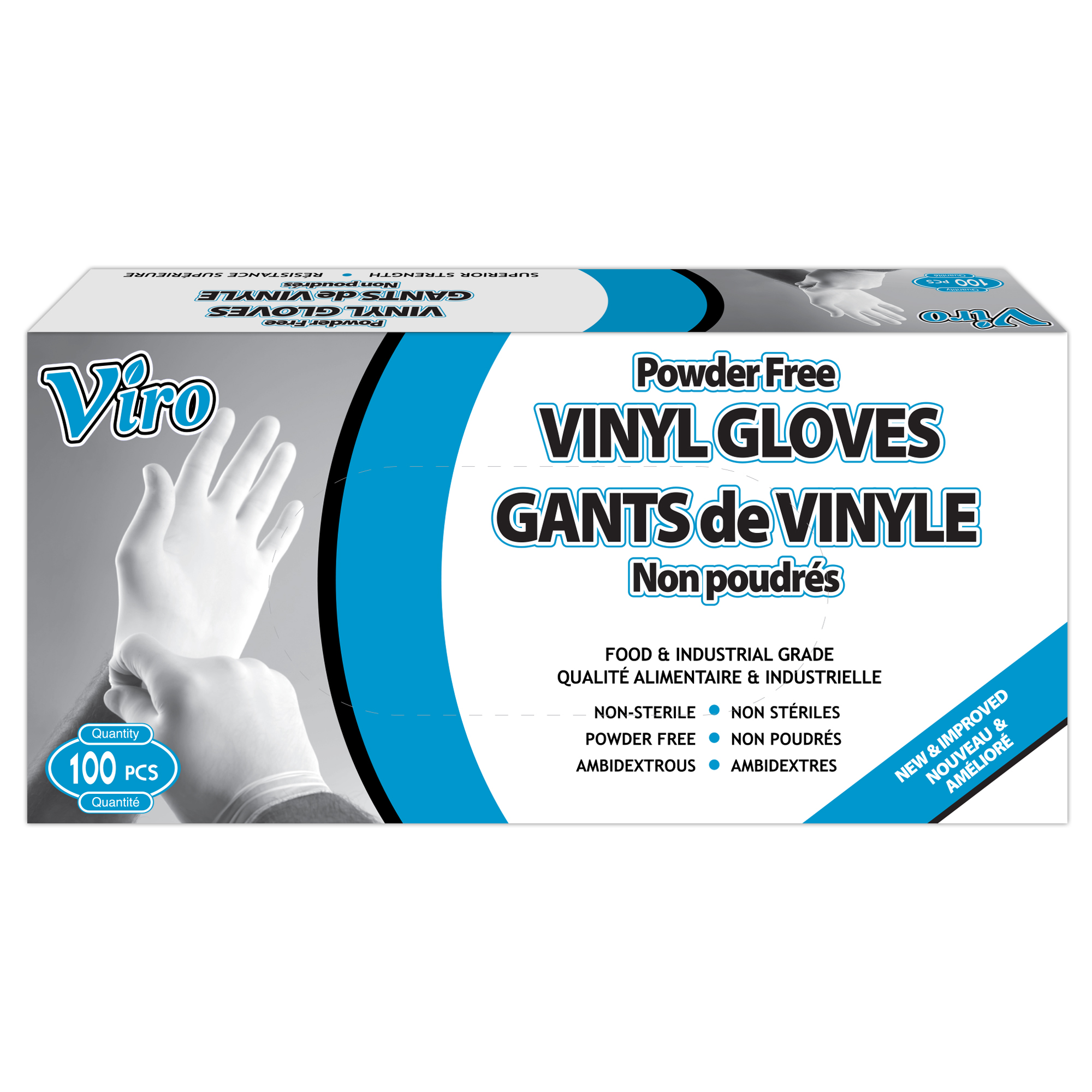Viro - Vinyl Gloves - Large - Powder Free - Food & Industrial Grade - 100Pk