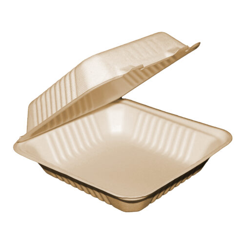 Table Accents - Compostable Clamshell Containers - 8" x 8" x 3" - Bagasse