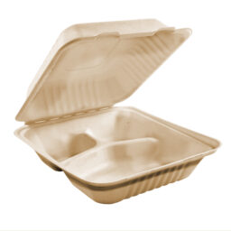 Table Accents - Compostable Clamshell Containers - 8" x 8" x 3" - Bagasse - 3 Compartment