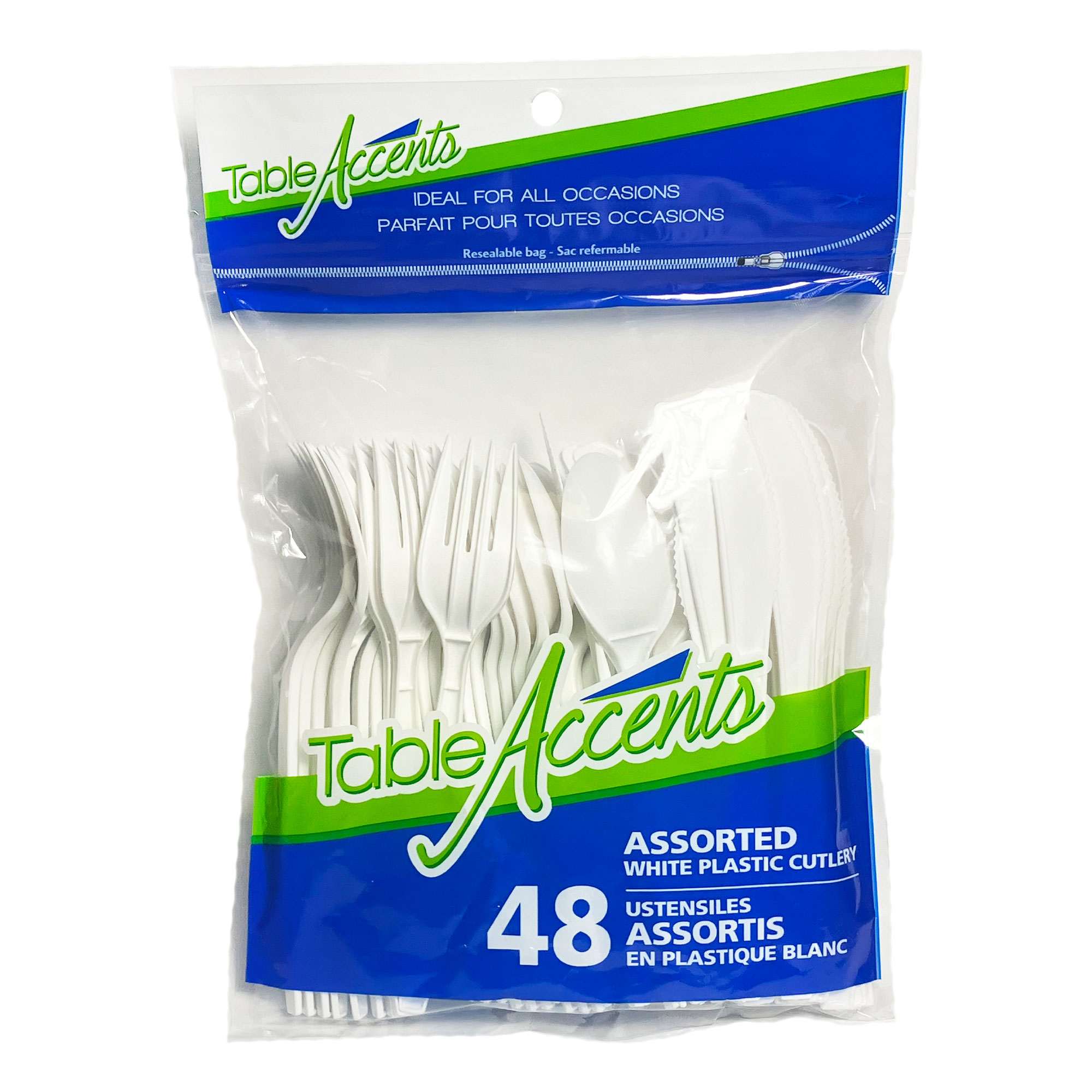 Table Accents - Polypropylene Assorted Cutlery - White - 48Pk