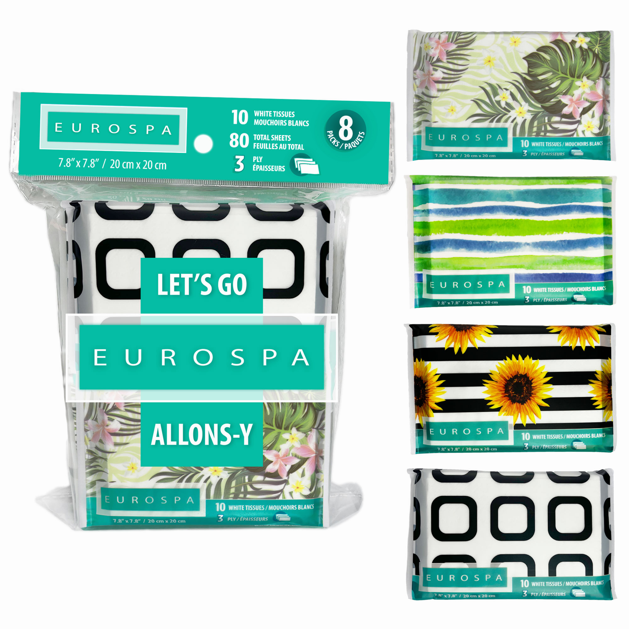 Eurospa - Facial Tissues - 3 ply - 10 Sheets - 8Pk