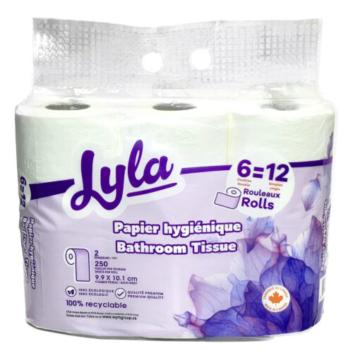 Lyla - Bathroom Tissue - 3.9" x 4" - 2 ply - 250 Sheets - 6Pk