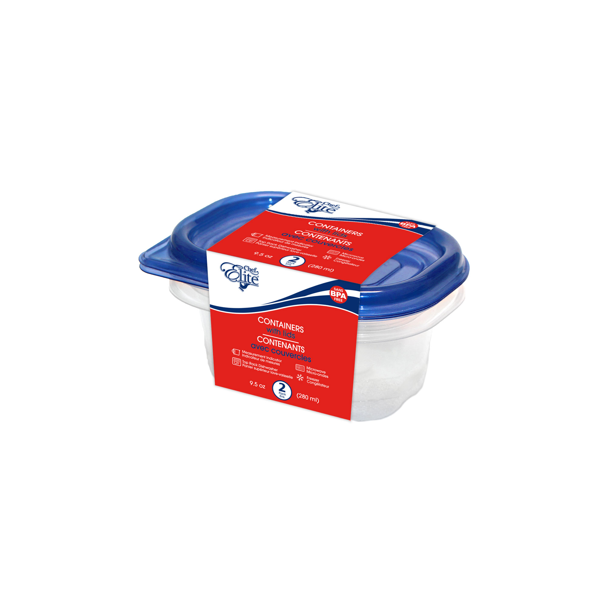 Chef Elite Containers with Lids 9.5oz (280ml) 2Pk Dorfin