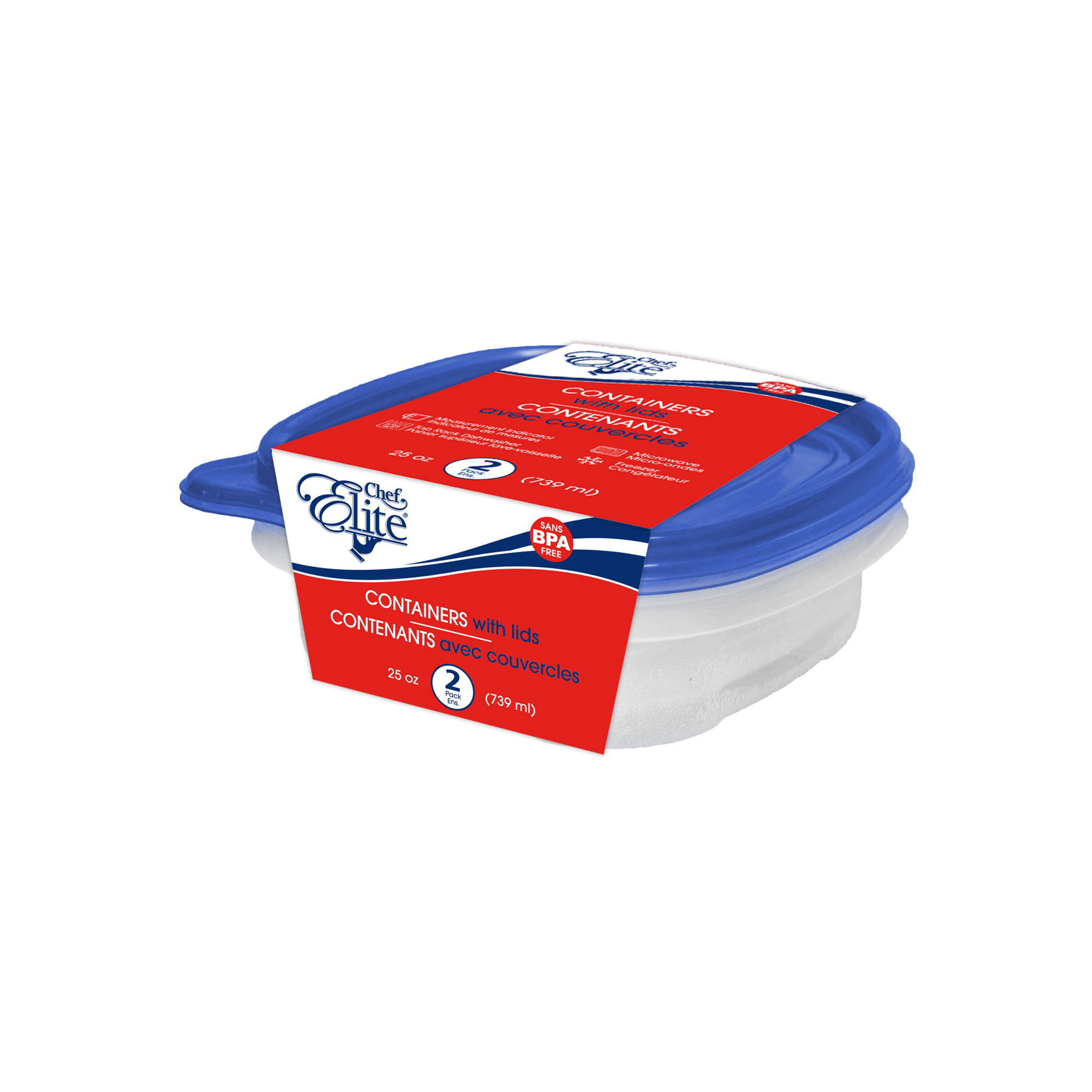 Chef Elite - Containers with Lids - 25oz (739ml) - 2Pk